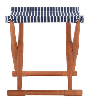 Safavieh BREANNE Outdoor Stool with Stylish Navy Upholstery - Perfect for Patios, Decks, and Lounging Areas Natural / Navy Stripe PAT7053C-SET2