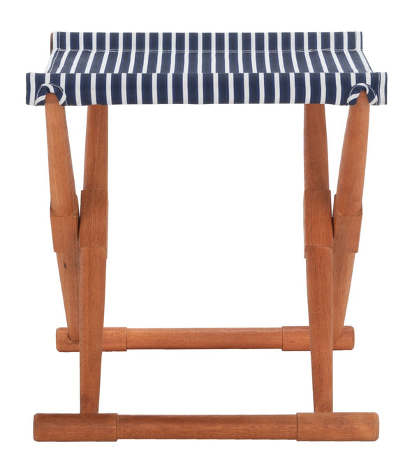 Safavieh BREANNE Outdoor Stool with Stylish Navy Upholstery - Perfect for Patios, Decks, and Lounging Areas Natural / Navy Stripe PAT7053C-SET2