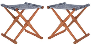 Safavieh BREANNE Outdoor Stool with Stylish Navy Upholstery - Perfect for Patios, Decks, and Lounging Areas Natural / Navy Stripe PAT7053C-SET2