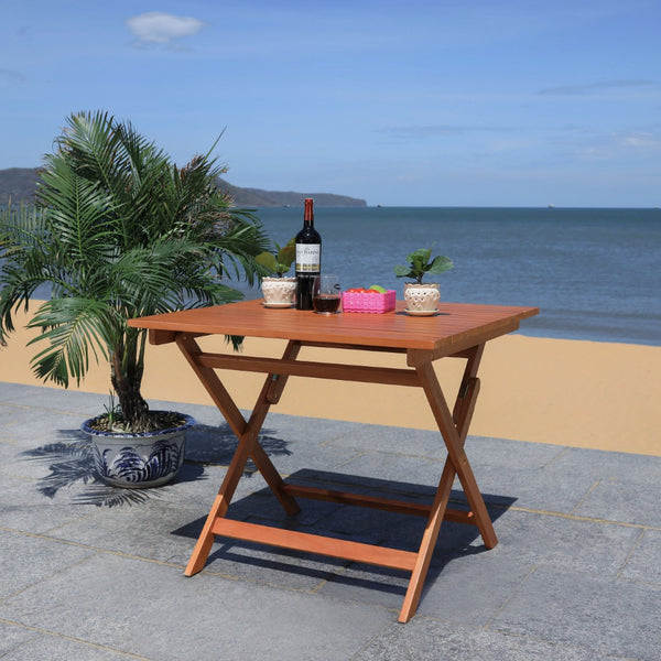 Safavieh KRESLER Natural Eucalyptus Folding Table - Stylish, Lightweight & Compact for Outdoor Living Spaces PAT7058A