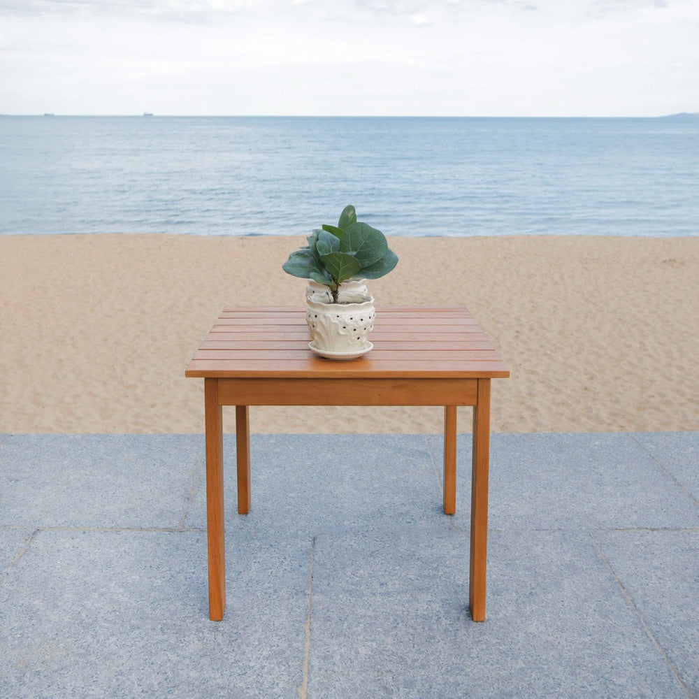 Safavieh RANDOR Outdoor Eucalyptus End Table - Elegant Natural Finish for Patios, Decks & Poolside Relaxation PAT7059A