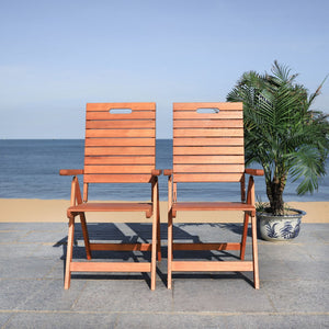 Safavieh RENCE Multi-Position Folding Chairs - Chic Eucalyptus Wood Design for Stylish Indoor & Outdoor Use PAT7060A-SET2
