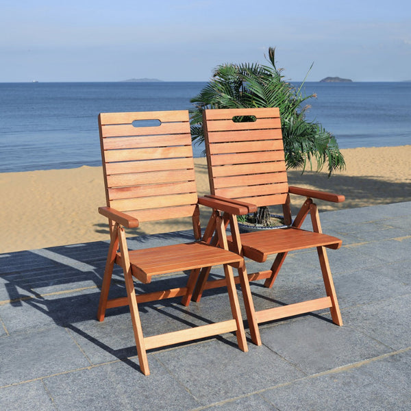 Safavieh RENCE Multi-Position Folding Chairs - Chic Eucalyptus Wood Design for Stylish Indoor & Outdoor Use PAT7060A-SET2