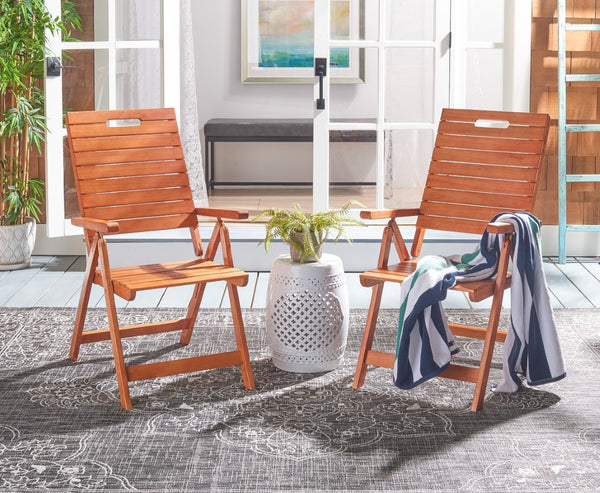 Safavieh RENCE Multi-Position Folding Chairs - Chic Eucalyptus Wood Design for Stylish Indoor & Outdoor Use PAT7060A-SET2