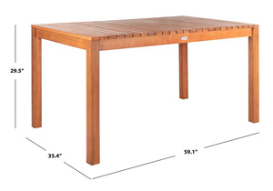 Safavieh DORES Outdoor Dining Table - Contemporary Eucalyptus Wood, Stylish Slat-Top Design for Al Fresco Dining PAT7061A