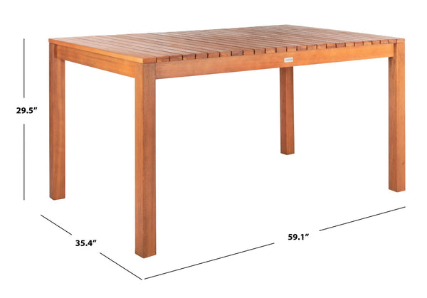 Safavieh DORES Outdoor Dining Table - Contemporary Eucalyptus Wood, Stylish Slat-Top Design for Al Fresco Dining PAT7061A