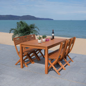 Safavieh DORES Outdoor Dining Table - Contemporary Eucalyptus Wood, Stylish Slat-Top Design for Al Fresco Dining PAT7061A