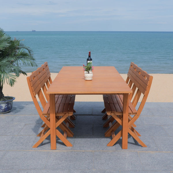 Safavieh MARSON Outdoor Dining Table - Expandable Natural Eucalyptus Wood for Stylish Gatherings & Entertaining PAT7062A