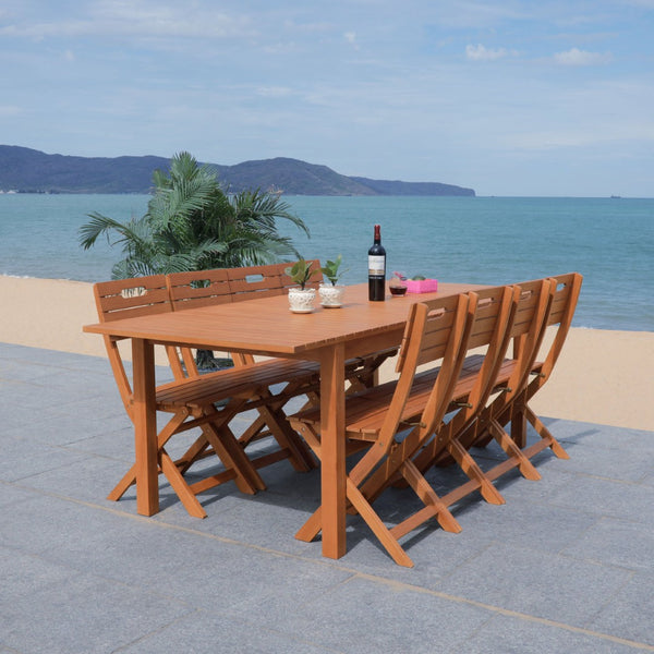 Safavieh MARSON Outdoor Dining Table - Expandable Natural Eucalyptus Wood for Stylish Gatherings & Entertaining PAT7062A