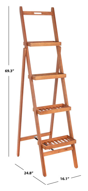Safavieh GRENTON 4-Tier Folding Shelf - Natural Wood Finish for Versatile Indoor/Outdoor Storage & Display PAT7063A