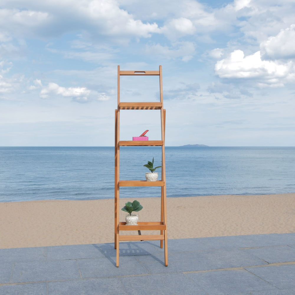Safavieh GRENTON 4-Tier Folding Shelf - Natural Wood Finish for Versatile Indoor/Outdoor Storage & Display PAT7063A