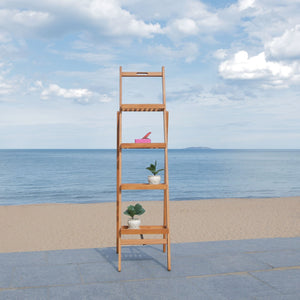 Safavieh GRENTON 4-Tier Folding Shelf - Natural Wood Finish for Versatile Indoor/Outdoor Storage & Display PAT7063A