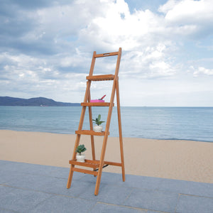 Safavieh GRENTON 4-Tier Folding Shelf - Natural Wood Finish for Versatile Indoor/Outdoor Storage & Display PAT7063A