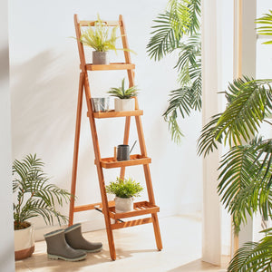 Safavieh GRENTON 4-Tier Folding Shelf - Natural Wood Finish for Versatile Indoor/Outdoor Storage & Display PAT7063A