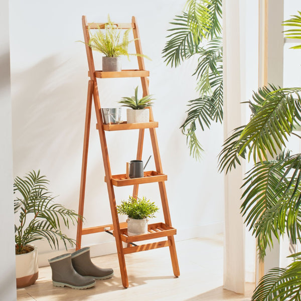 Safavieh GRENTON 4-Tier Folding Shelf - Natural Wood Finish for Versatile Indoor/Outdoor Storage & Display PAT7063A