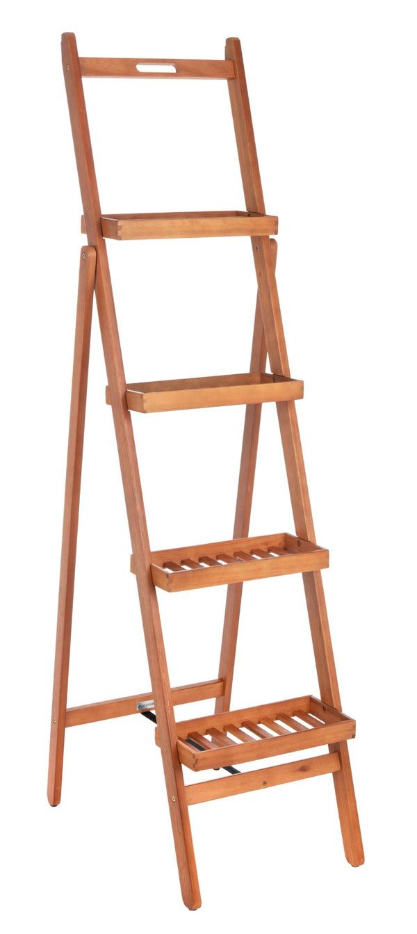Safavieh GRENTON 4-Tier Folding Shelf - Natural Wood Finish for Versatile Indoor/Outdoor Storage & Display PAT7063A