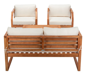 Safavieh DREN 4-Piece Contemporary Outdoor Living Set with Plush Cushions for Cozy Patio Relaxation Natural / Beige PAT7067A