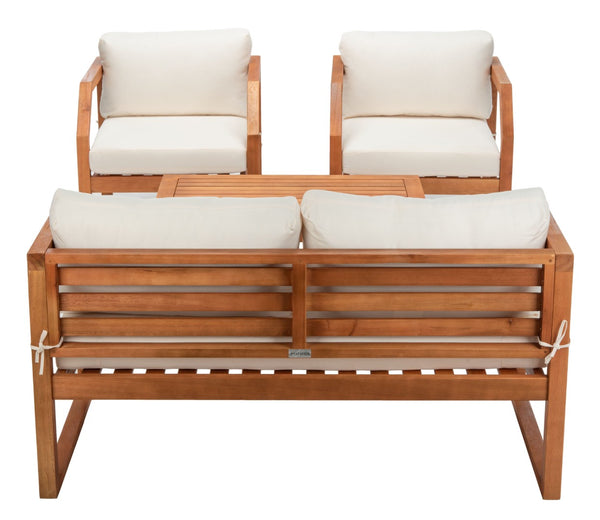 Safavieh DREN 4-Piece Contemporary Outdoor Living Set with Plush Cushions for Cozy Patio Relaxation Natural / Beige PAT7067A