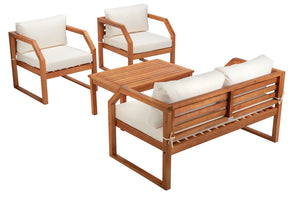 Safavieh DREN 4-Piece Contemporary Outdoor Living Set with Plush Cushions for Cozy Patio Relaxation Natural / Beige PAT7067A