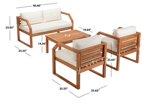 Safavieh DREN 4-Piece Contemporary Outdoor Living Set with Plush Cushions for Cozy Patio Relaxation Natural / Beige PAT7067A