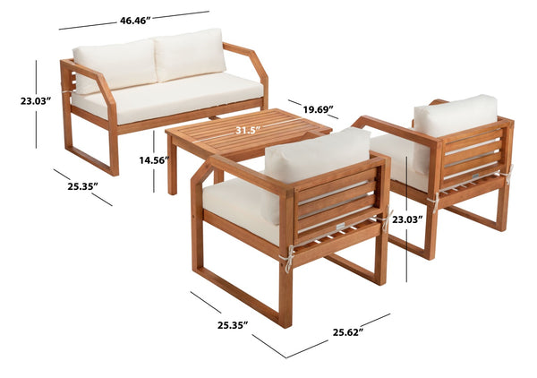 Safavieh DREN 4-Piece Contemporary Outdoor Living Set with Plush Cushions for Cozy Patio Relaxation Natural / Beige PAT7067A