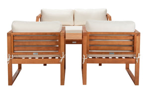 Safavieh DREN 4-Piece Contemporary Outdoor Living Set with Plush Cushions for Cozy Patio Relaxation Natural / Beige PAT7067A