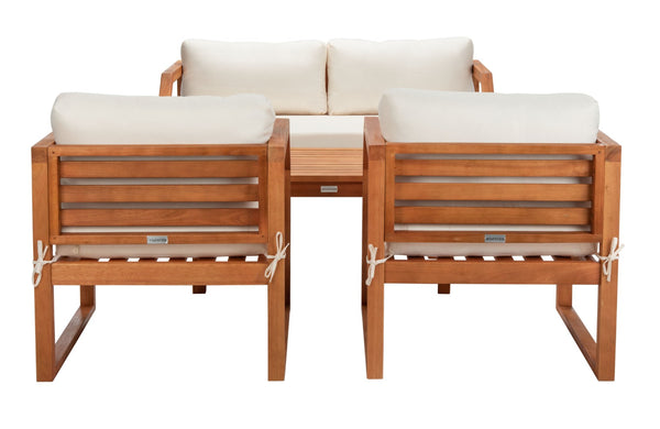 Safavieh DREN 4-Piece Contemporary Outdoor Living Set with Plush Cushions for Cozy Patio Relaxation Natural / Beige PAT7067A