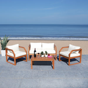 Safavieh DREN 4-Piece Contemporary Outdoor Living Set with Plush Cushions for Cozy Patio Relaxation Natural / Beige PAT7067A