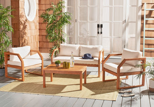 Safavieh DREN 4-Piece Contemporary Outdoor Living Set with Plush Cushions for Cozy Patio Relaxation Natural / Beige PAT7067A