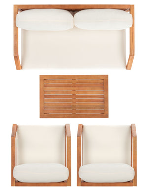 Safavieh DREN 4-Piece Contemporary Outdoor Living Set with Plush Cushions for Cozy Patio Relaxation Natural / Beige PAT7067A