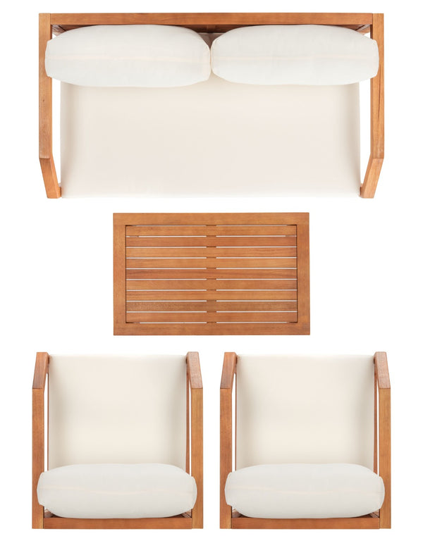 Safavieh DREN 4-Piece Contemporary Outdoor Living Set with Plush Cushions for Cozy Patio Relaxation Natural / Beige PAT7067A