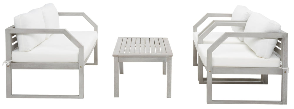 Safavieh DREN 4-Piece Contemporary Outdoor Living Set with Plush Cushions for Cozy Patio Relaxation Grey / Beige PAT7067B