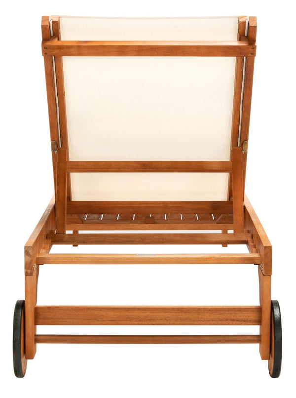 Safavieh RALDEN Outdoor Sun Lounger - Stylish Eucalyptus Frame with Chic Fabric for Ultimate Relaxation & Comfort Natural / Beige PAT7070A