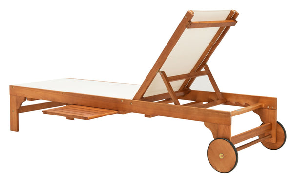 Safavieh RALDEN Outdoor Sun Lounger - Stylish Eucalyptus Frame with Chic Fabric for Ultimate Relaxation & Comfort Natural / Beige PAT7070A