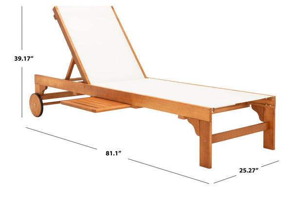 Safavieh RALDEN Outdoor Sun Lounger - Stylish Eucalyptus Frame with Chic Fabric for Ultimate Relaxation & Comfort Natural / Beige PAT7070A