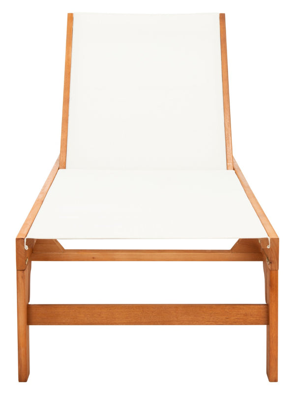 Safavieh RALDEN Outdoor Sun Lounger - Stylish Eucalyptus Frame with Chic Fabric for Ultimate Relaxation & Comfort Natural / Beige PAT7070A