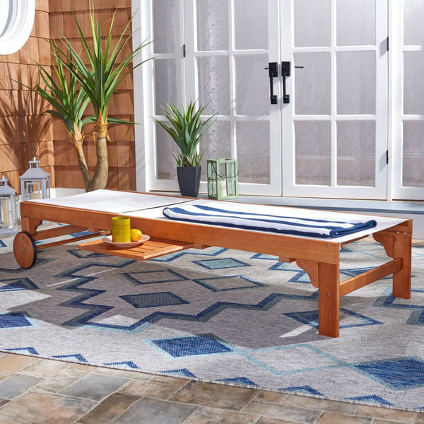 Safavieh RALDEN Outdoor Sun Lounger - Stylish Eucalyptus Frame with Chic Fabric for Ultimate Relaxation & Comfort Natural / Beige PAT7070A