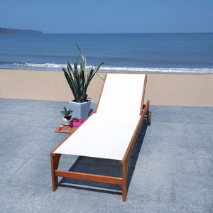 Safavieh RALDEN Outdoor Sun Lounger - Stylish Eucalyptus Frame with Chic Fabric for Ultimate Relaxation & Comfort Natural / Beige PAT7070A