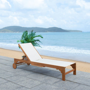 Safavieh RALDEN Outdoor Sun Lounger - Stylish Eucalyptus Frame with Chic Fabric for Ultimate Relaxation & Comfort Natural / Beige PAT7070A