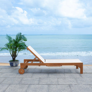 Safavieh RALDEN Outdoor Sun Lounger - Stylish Eucalyptus Frame with Chic Fabric for Ultimate Relaxation & Comfort Natural / Beige PAT7070A