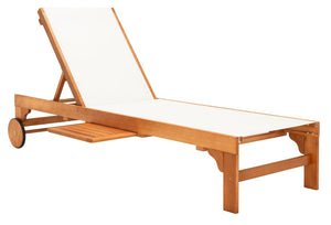 Safavieh RALDEN Outdoor Sun Lounger - Stylish Eucalyptus Frame with Chic Fabric for Ultimate Relaxation & Comfort Natural / Beige PAT7070A