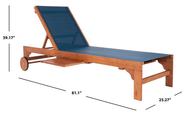 Safavieh RALDEN Outdoor Sun Lounger - Stylish Eucalyptus Frame with Chic Fabric for Ultimate Relaxation & Comfort Natural / Navy PAT7070B