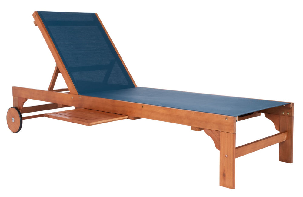 Safavieh RALDEN Outdoor Sun Lounger - Stylish Eucalyptus Frame with Chic Fabric for Ultimate Relaxation & Comfort Natural / Navy PAT7070B