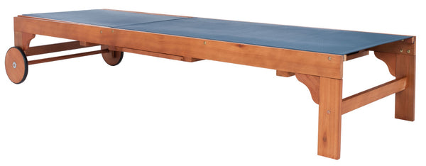 Safavieh RALDEN Outdoor Sun Lounger - Stylish Eucalyptus Frame with Chic Fabric for Ultimate Relaxation & Comfort Natural / Navy PAT7070B