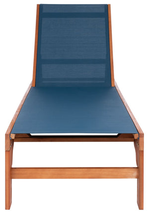Safavieh RALDEN Outdoor Sun Lounger - Stylish Eucalyptus Frame with Chic Fabric for Ultimate Relaxation & Comfort Natural / Navy PAT7070B