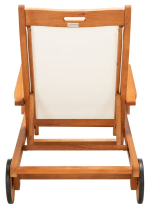 Safavieh KAMSON Deluxe Sun Lounger - Stylish Eucalyptus Wood Frame for Ultimate Outdoor Comfort and Relaxation Natural / Beige PAT7071A