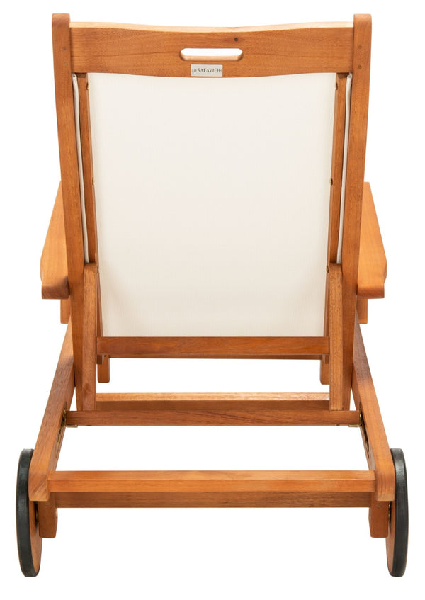 Safavieh KAMSON Deluxe Sun Lounger - Stylish Eucalyptus Wood Frame for Ultimate Outdoor Comfort and Relaxation Natural / Beige PAT7071A