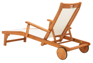 Safavieh KAMSON Deluxe Sun Lounger - Stylish Eucalyptus Wood Frame for Ultimate Outdoor Comfort and Relaxation Natural / Beige PAT7071A