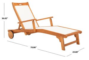 Safavieh KAMSON Deluxe Sun Lounger - Stylish Eucalyptus Wood Frame for Ultimate Outdoor Comfort and Relaxation Natural / Beige PAT7071A
