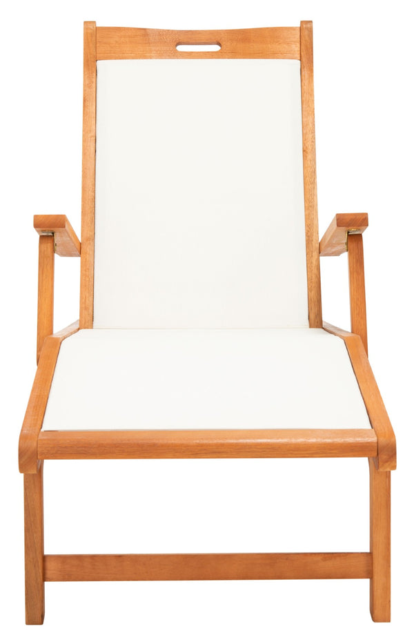 Safavieh KAMSON Deluxe Sun Lounger - Stylish Eucalyptus Wood Frame for Ultimate Outdoor Comfort and Relaxation Natural / Beige PAT7071A
